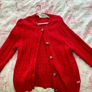 Vineyard Vines Cotton Cableknit Cardigan Girls Medium 10-12 Red